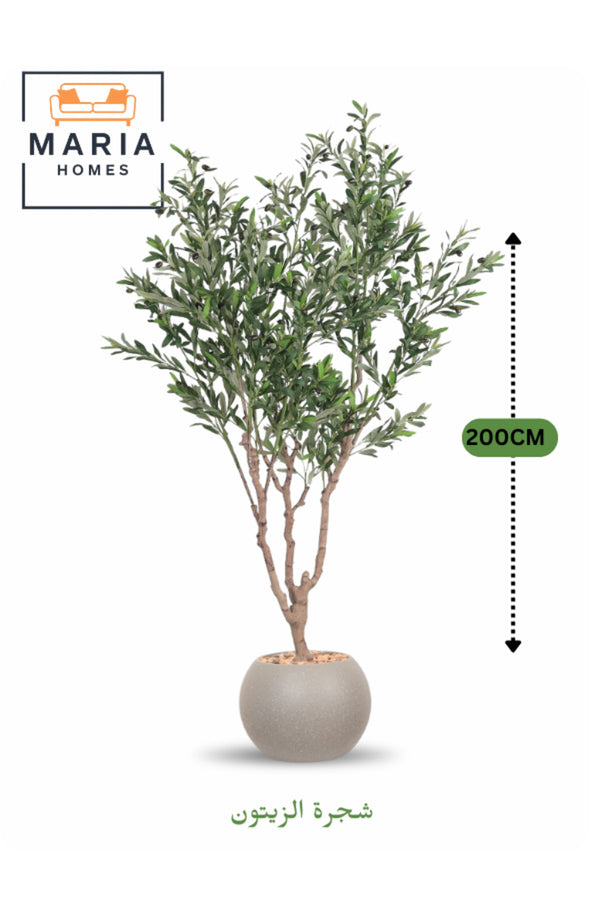 Artificial Olive Tree 200 cm Indoor Decorative Plant with Light Grey Plastic Pot for Home decor