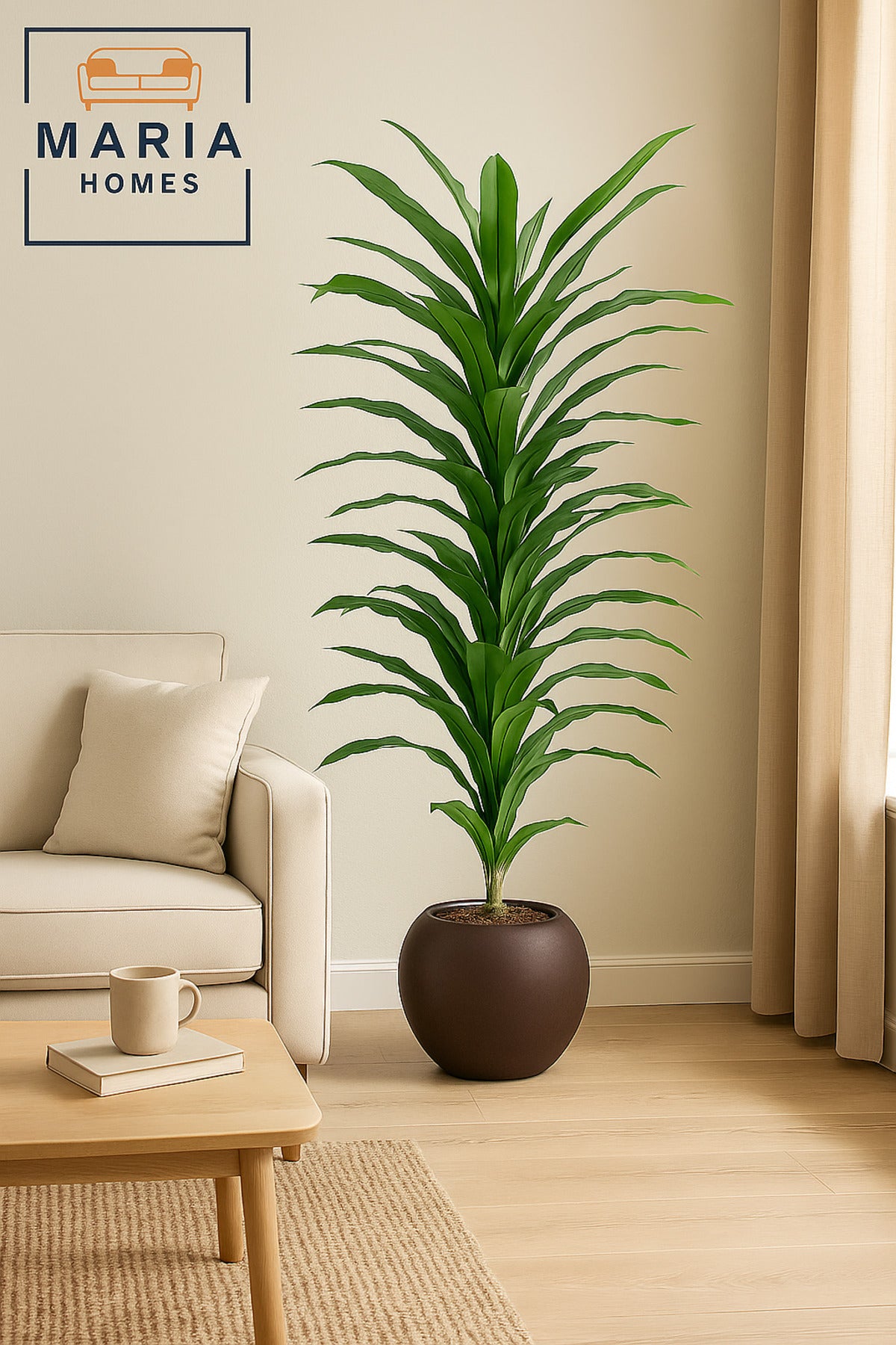 Artificial Corn Leaf Tree 185 cm Ð Indoor Faux Plant with Brown Plastic Pot
