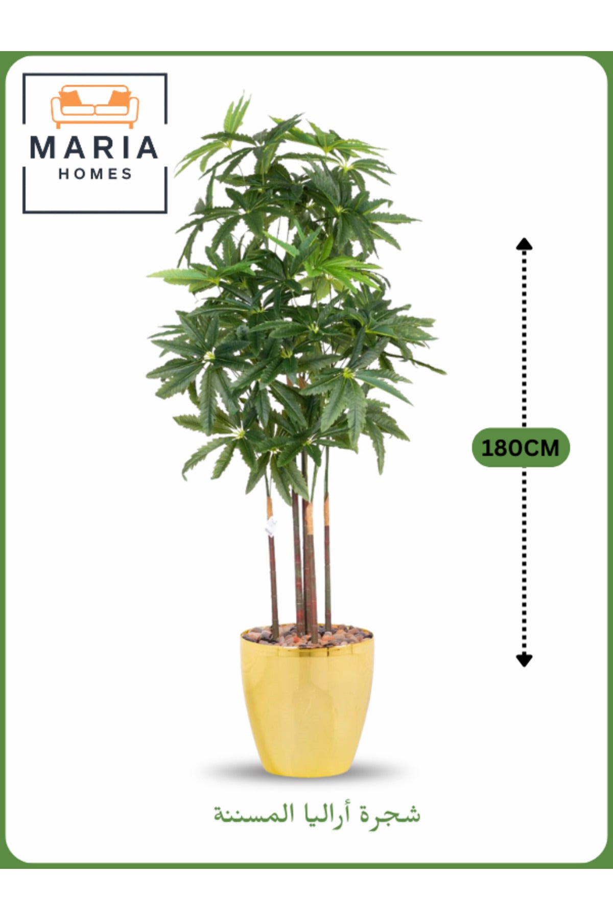 Artificial Aralia Tree 180cm with 5 Branches in Yellow Pot Ð Indoor Home & Office Decor