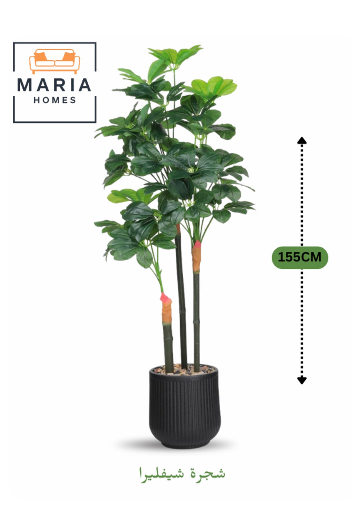 Artificial Schefflera Tree 155 cm Ð Indoor Decorative Plant with Black Pot, 3 Branches