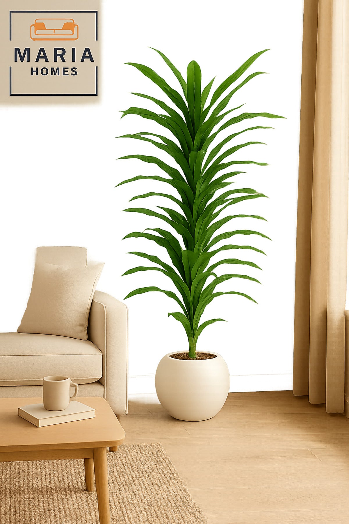 Artificial Corn Leaf Tree 185 cm Ð Tall Indoor Plant with White Plastic Pot