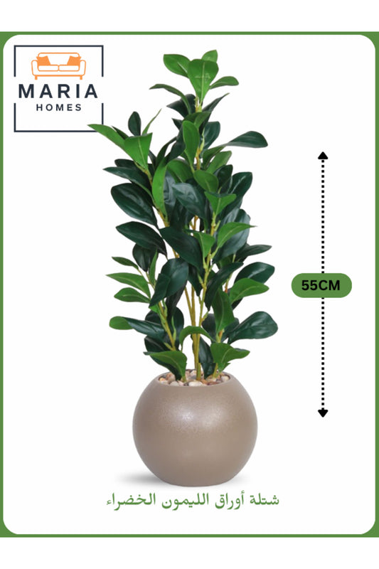 Artificial Lemon Leaf Plant 55 cm Ð Decorative Indoor Greenery with Light Brown Pot