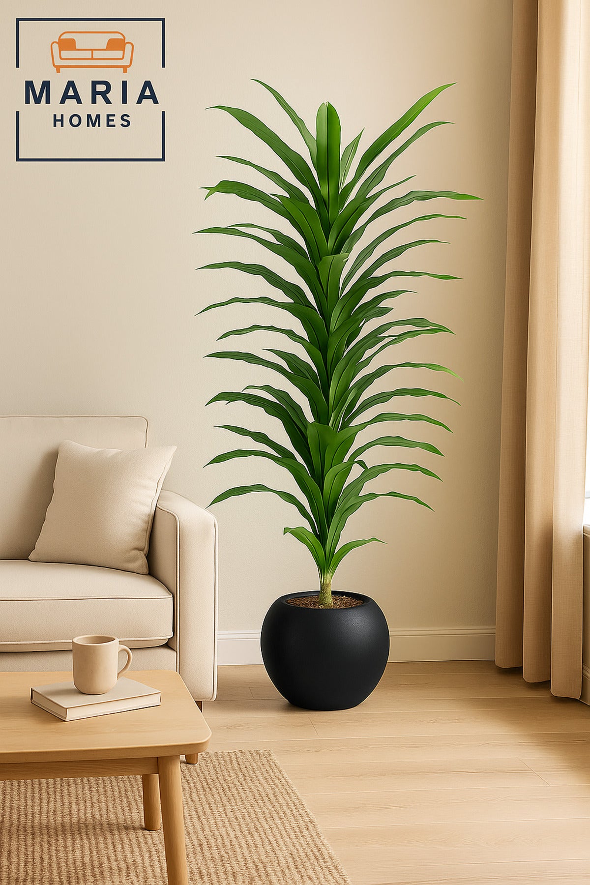 Artificial Corn Leaf Tree 185 cm Ð Indoor Plant with Black Plastic Pot