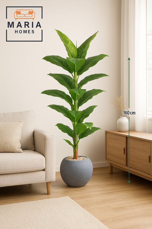 Artificial Banana Leaf Tree 160 cm Ð Decorative Indoor Plant with light Gray Pot