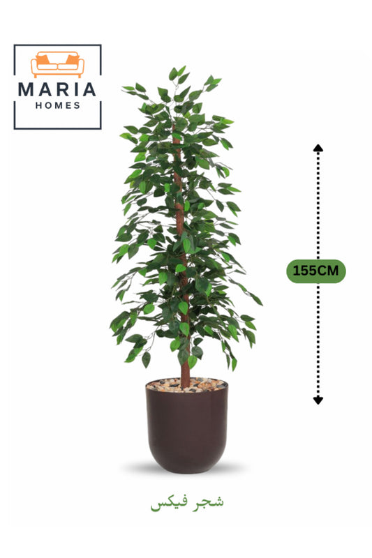 Artificial Ficus Tree 155 cm Ð Decorative Green Plant with Brown Plastic Pot for home and office