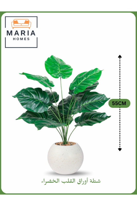 Artificial Green Heart Leaf Plant 55 cm Ð Decorative Indoor Shrub with White Pot