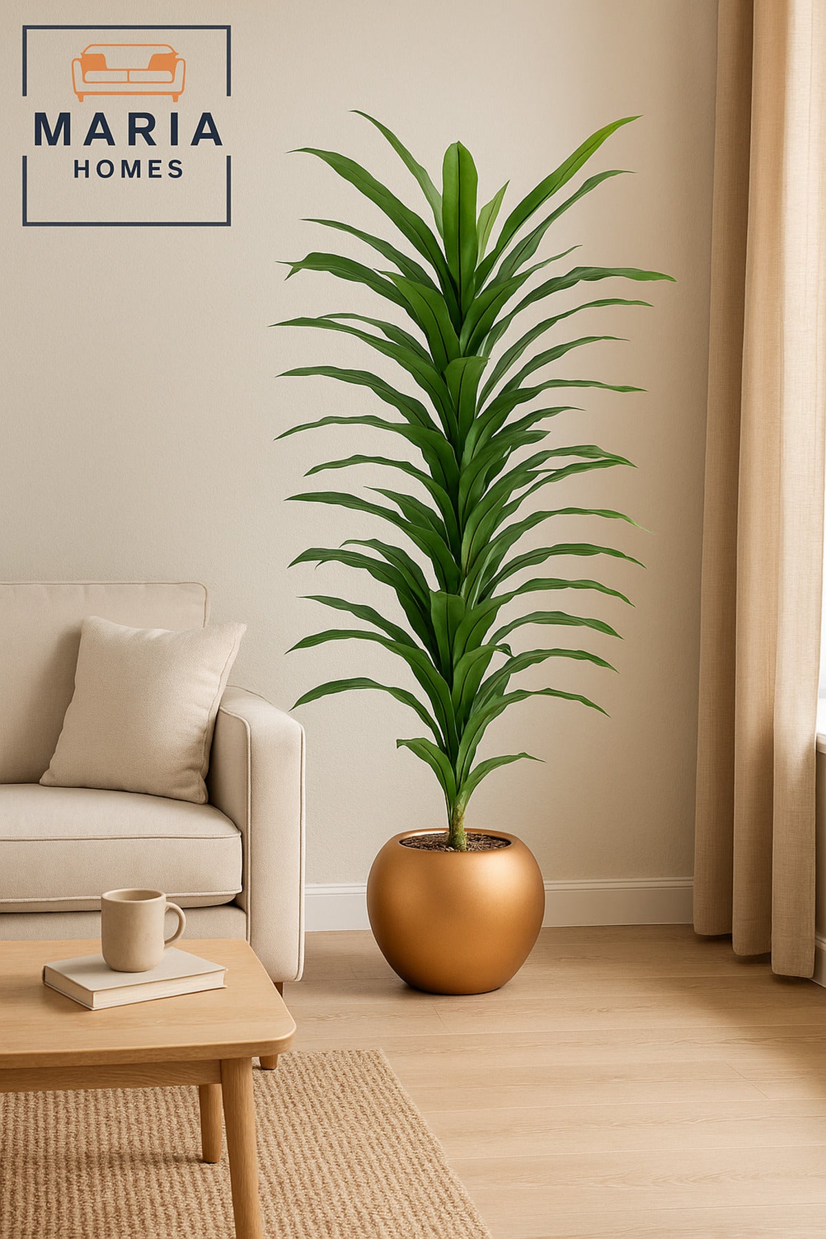 Artificial Corn Leaf Tree 185 cm Ð Decorative Indoor Plant with Gold Plastic Pot